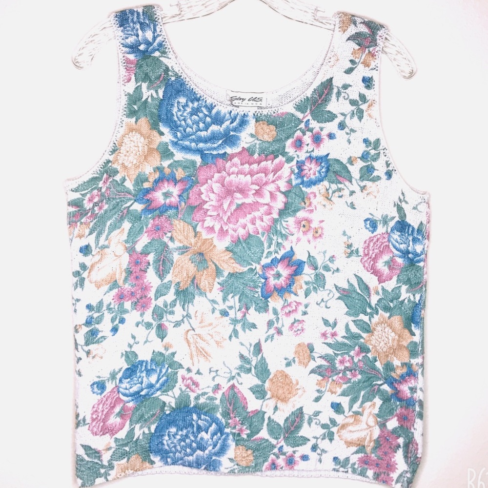 Vintage sleeveless blouse floral tapestry sweater - Picture 2 of 6